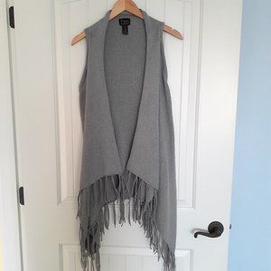 Pure Handknit Cotton Open Sweater Vest with Fringe Gray Size S/M